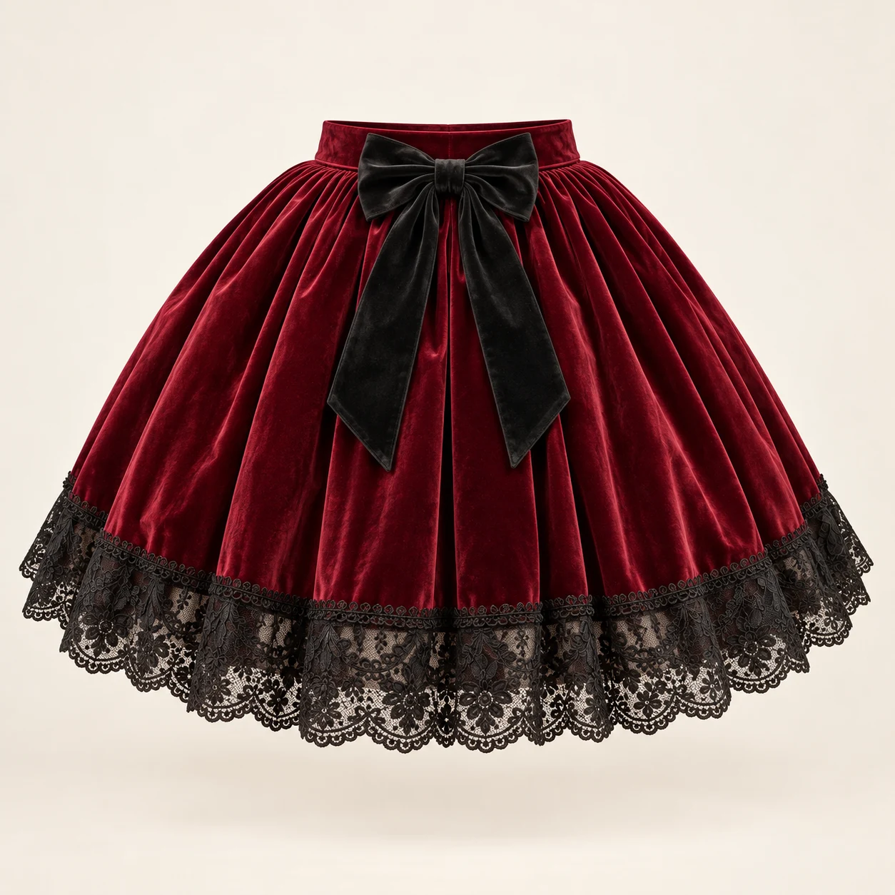 Garnet Velvet Bow Skirt in Garnet, front view